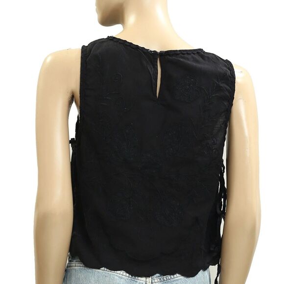 Free People Faded Gardens Tank Cropped Top Floral Embroidered Black XS 283663 - Picture 7 of 8